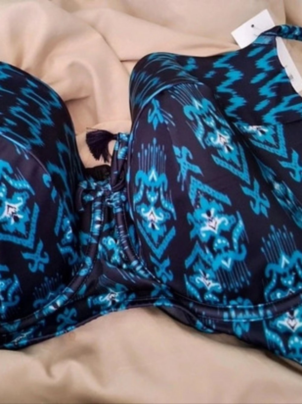 Cacique Lightly Lined Balconette Swim Top Blue & Black 46DDD